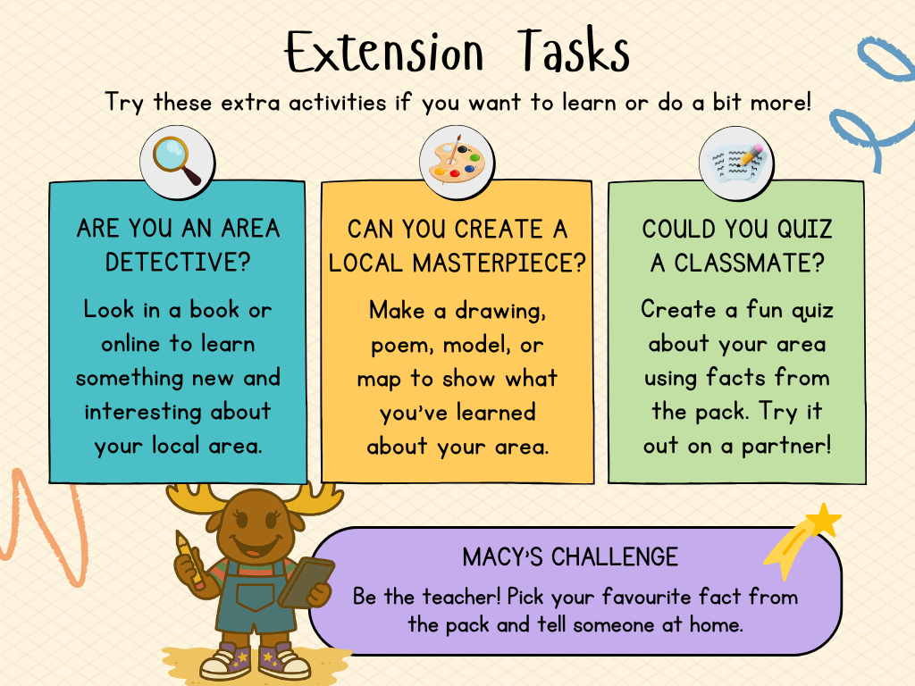 Extension tasks from My Area – West Dunbartonshire Social Studies pack, First Level