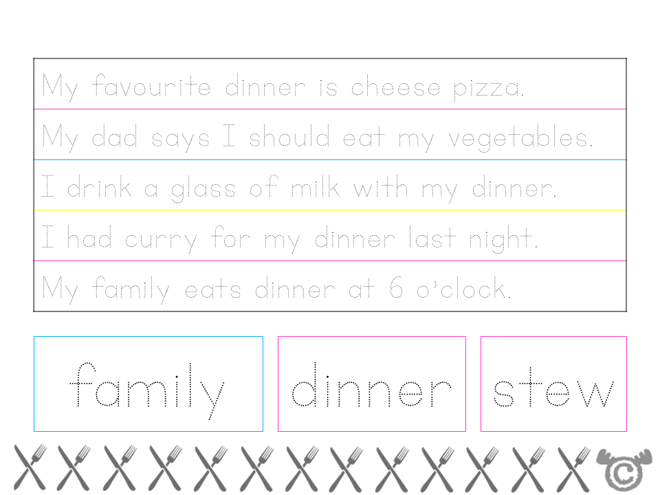 Handwriting activity from Food and Meals Social Studies pack, Early Level