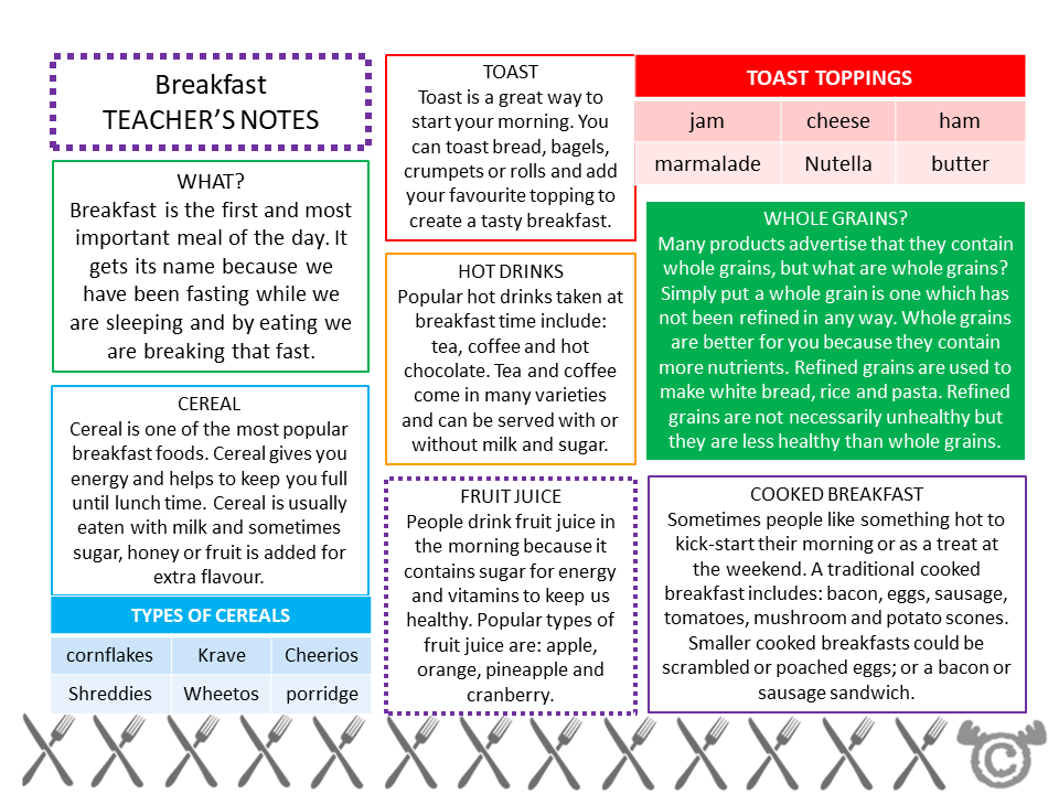 Teacher’s notes from Food and Meals Social Studies pack, Early Level