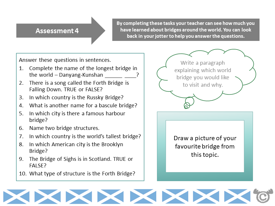 Assessment task from Forth Bridges Social Studies pack, First Level