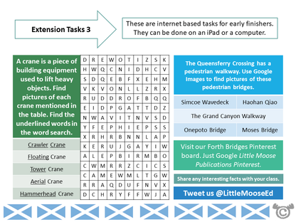 Extension tasks from Forth Bridges Social Studies pack, First Level