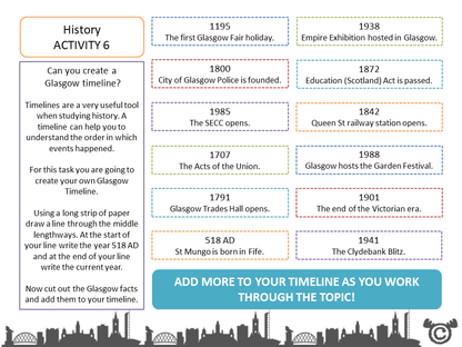 Timeline activity from Glasgow Social Studies pack, Second Level