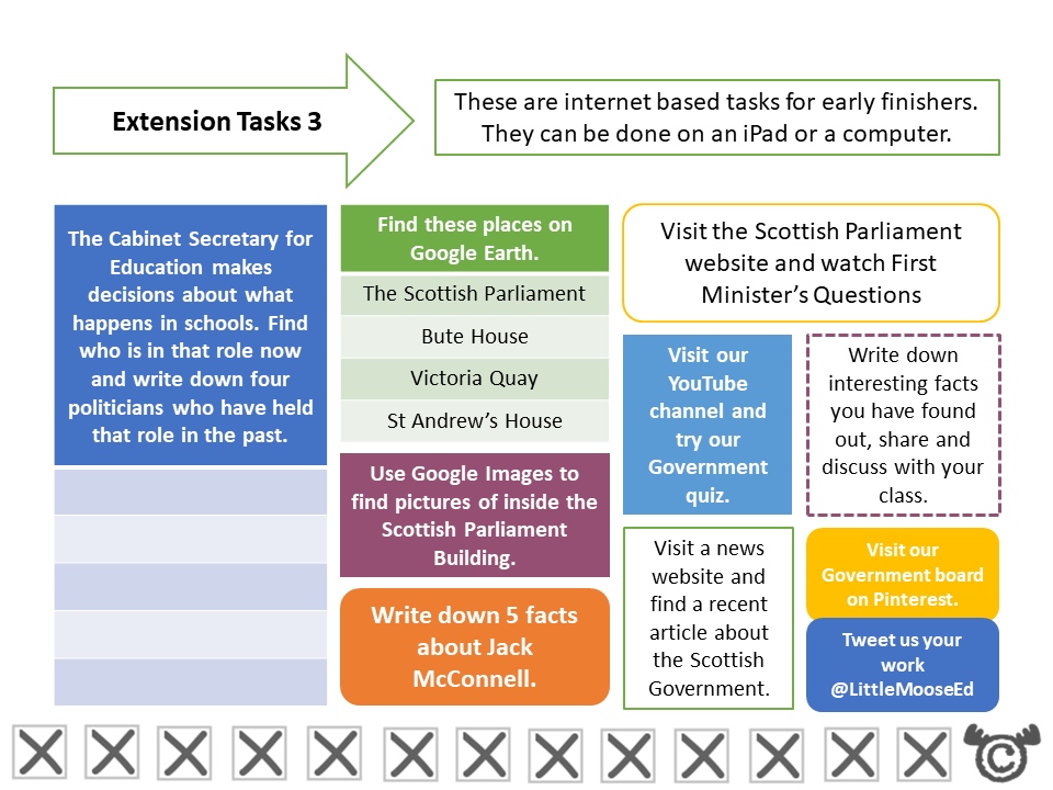 Extension tasks from Government Social Studies pack, Second Level