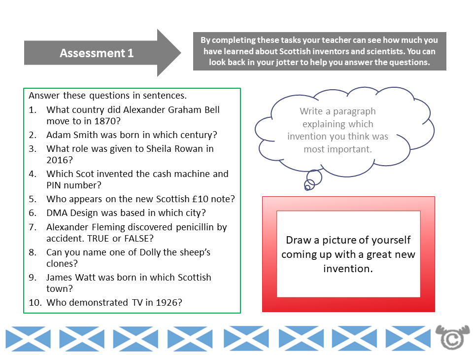 Assessment task from Great Scots Social Studies pack, First Level