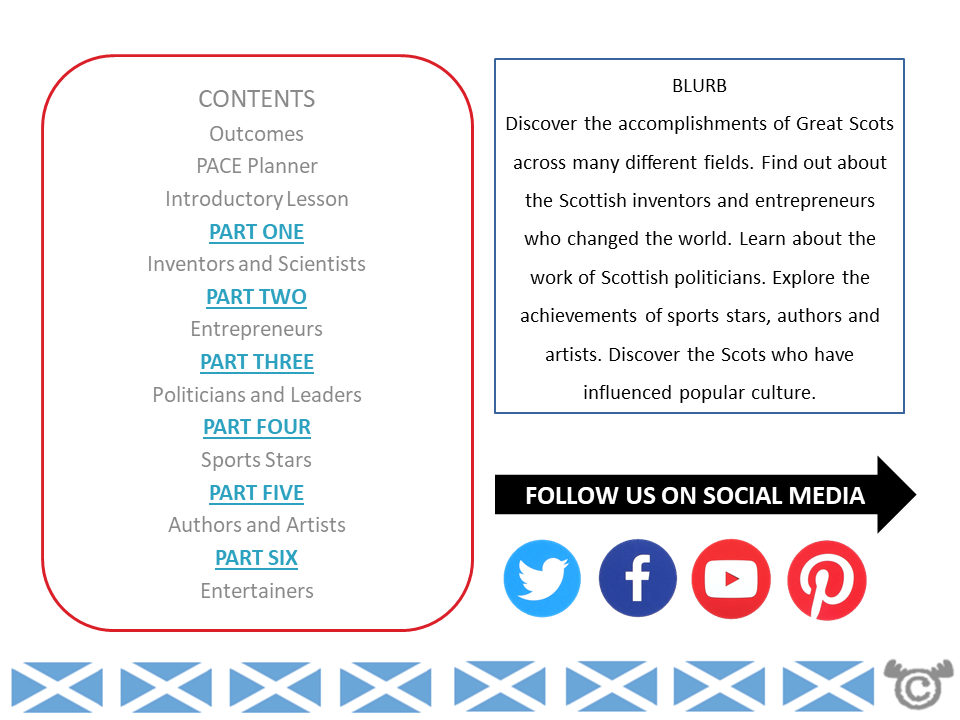 Contents page from Great Scots Social Studies pack at First Level
