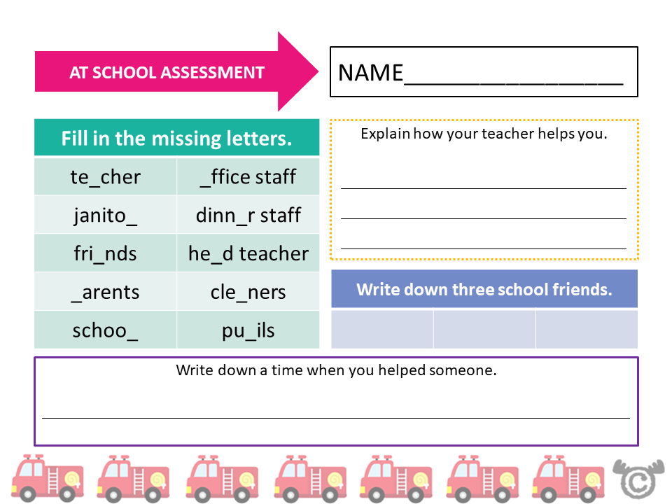 Assessment task from Helpers Social Studies pack, Early Level