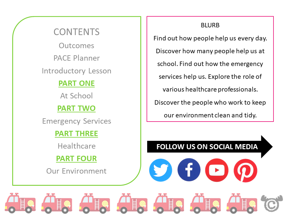 Contents page from Helpers Social Studies pack at Early Level