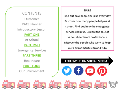 Contents page from Helpers Social Studies pack at Early Level