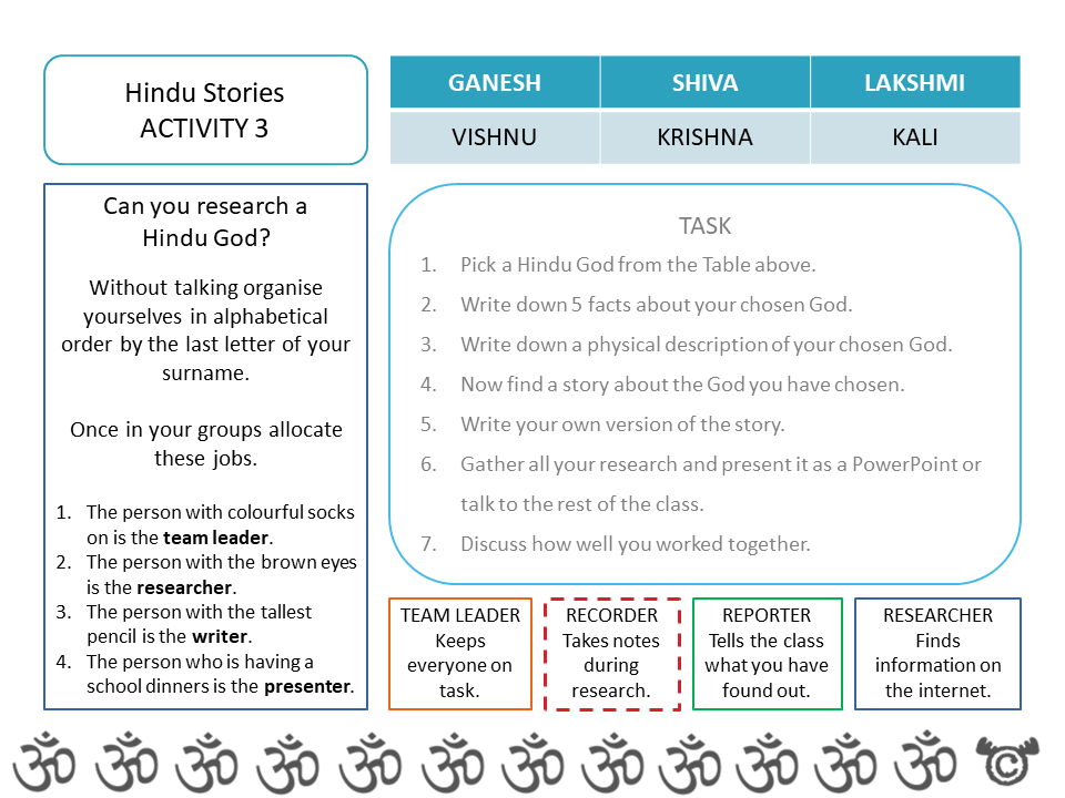 Story-based activity from Hinduism RME pack, Second Level