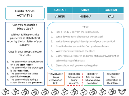 Story-based activity from Hinduism RME pack, Second Level