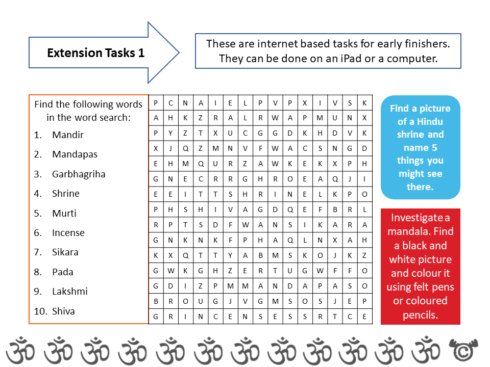 Extension tasks from Hinduism RME pack, Second Level