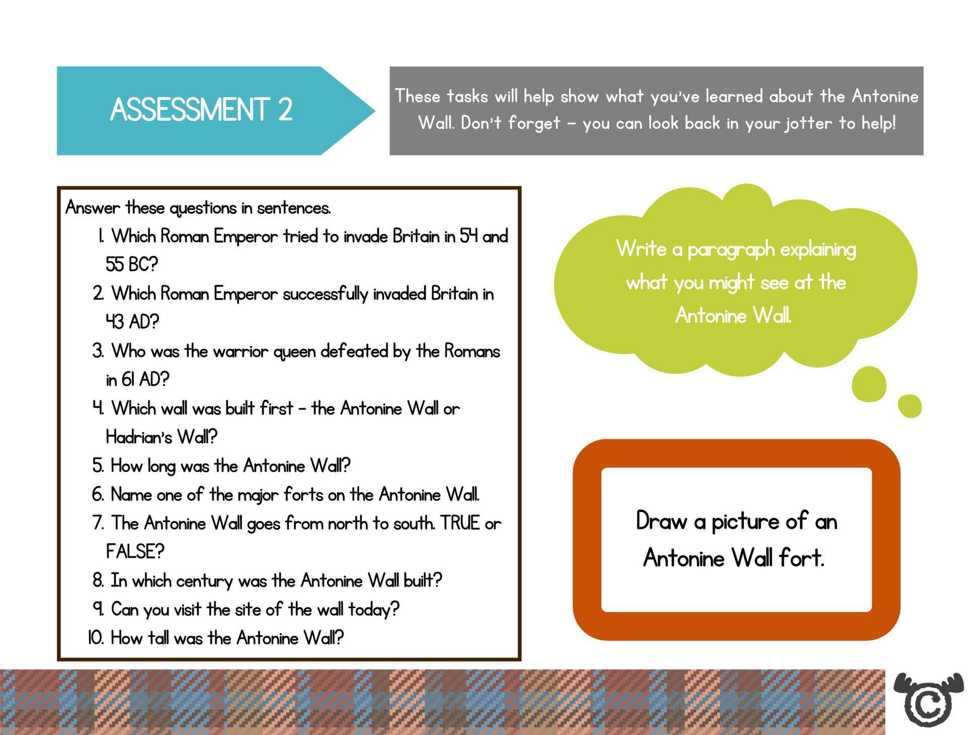Assessment task from Historic Places in Scotland Social Studies pack, First Level
