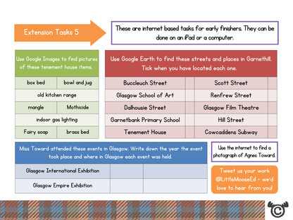 Extension tasks from Historic Places in Scotland Social Studies pack, First Level