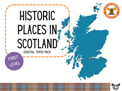 Historic Places in Scotland digital topic pack front cover, Social Studies First Level, Curriculum for Excellence