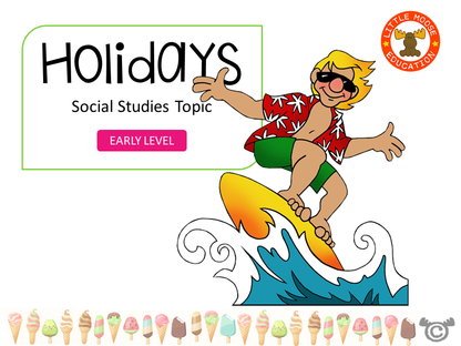 Holidays digital topic pack front cover, Social Studies Early Level, Curriculum for Excellence