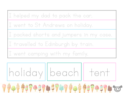 Handwriting activity from Holidays Social Studies pack, Early Level