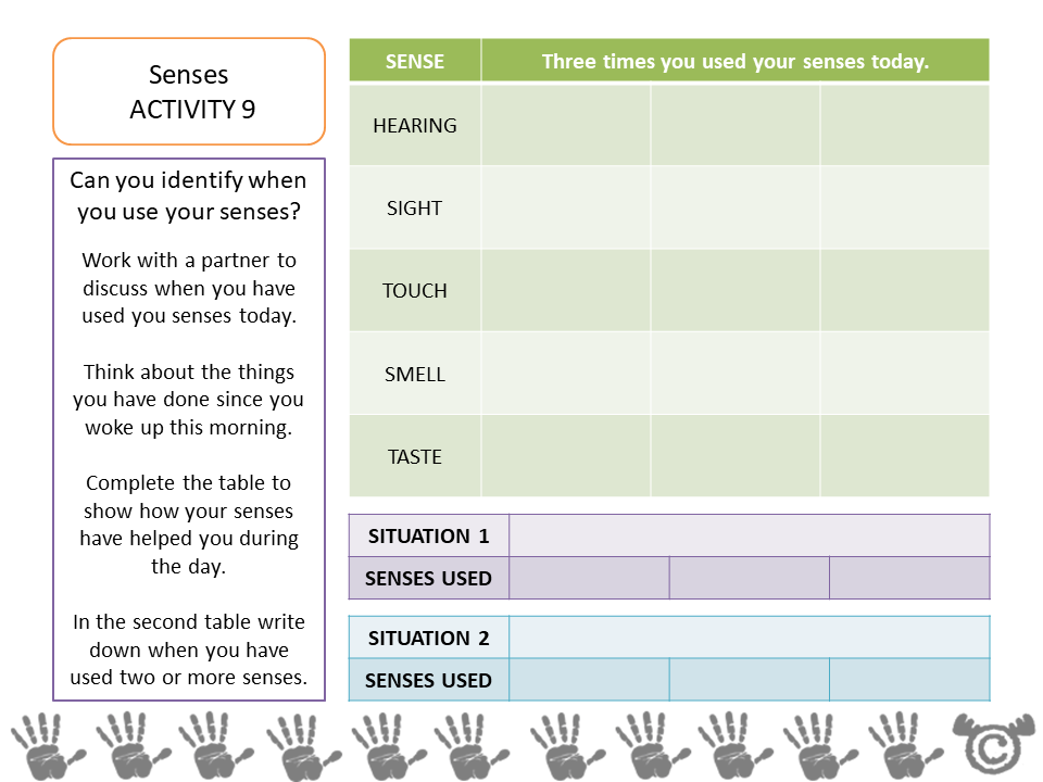 Identifying senses activity from Human Body Science pack, Second Level