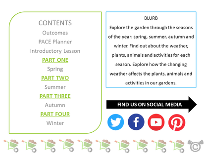 Contents page from In the Garden Social Studies pack at Early Level
