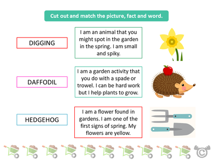 Matching activity from In the Garden Social Studies pack, Early Level