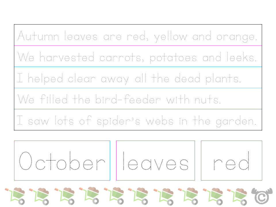 Handwriting activity from In the Garden Social Studies pack, Early Level