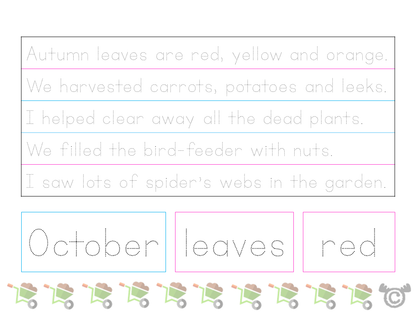 Handwriting activity from In the Garden Social Studies pack, Early Level