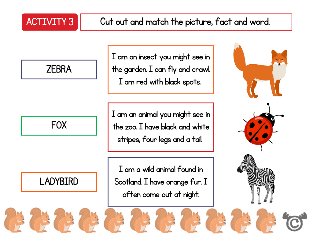 Matching activity from Introducing Animals Science pack, Early Level