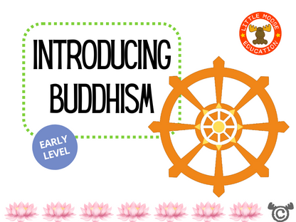 Introducing Buddhism digital topic pack front cover, RME Early Level, Curriculum for Excellence