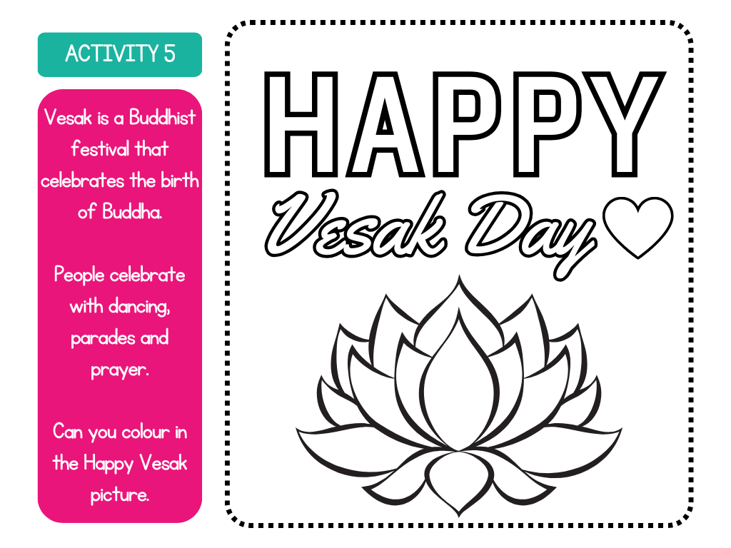 Colouring activity from Introducing Buddhism RME pack, Early Level