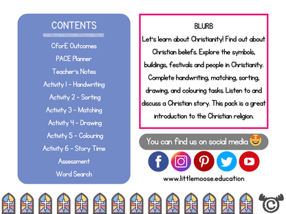 Contents page from Introducing Christianity RME pack at Early Level