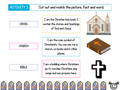 Matching activity from Introducing Christianity RME pack, Early Level