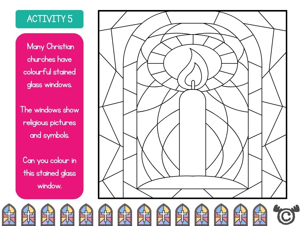 Colouring activity from Introducing Christianity RME pack, Early Level