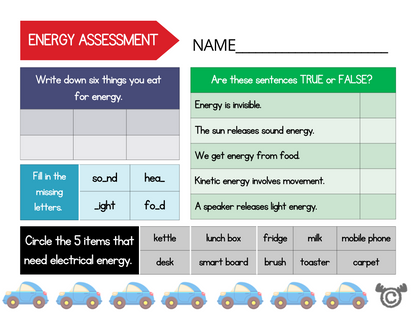Assessment from Introducing Energy Science pack, Early Level