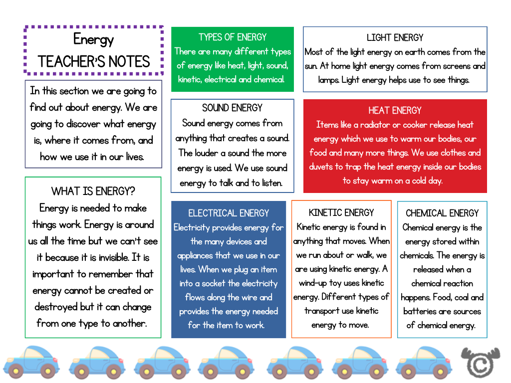 Teacher’s notes from Introducing Energy Science pack, Early Level
