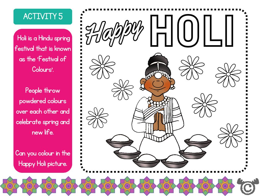 Colouring activity from Introducing Hinduism RME pack, Early Level