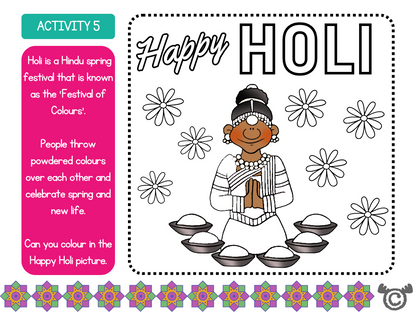 Colouring activity from Introducing Hinduism RME pack, Early Level