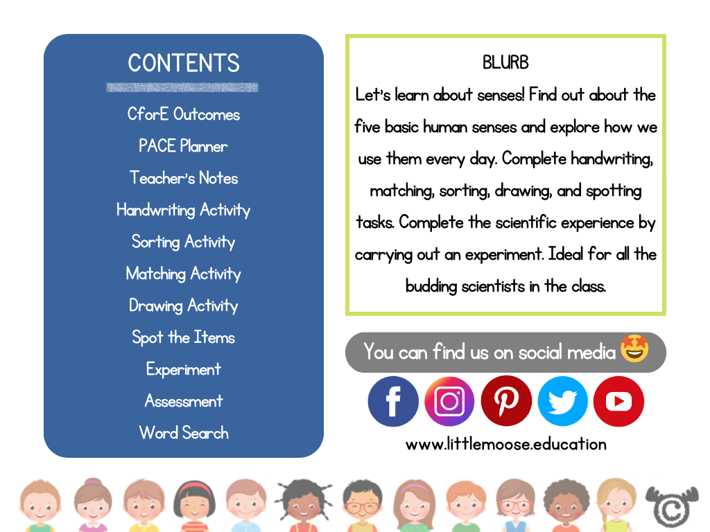 Contents page from Introducing Forces Science pack at Early Level