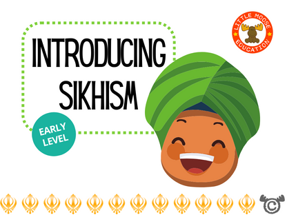 Introducing Sikhism digital topic pack front cover, RME Early Level, Curriculum for Excellence