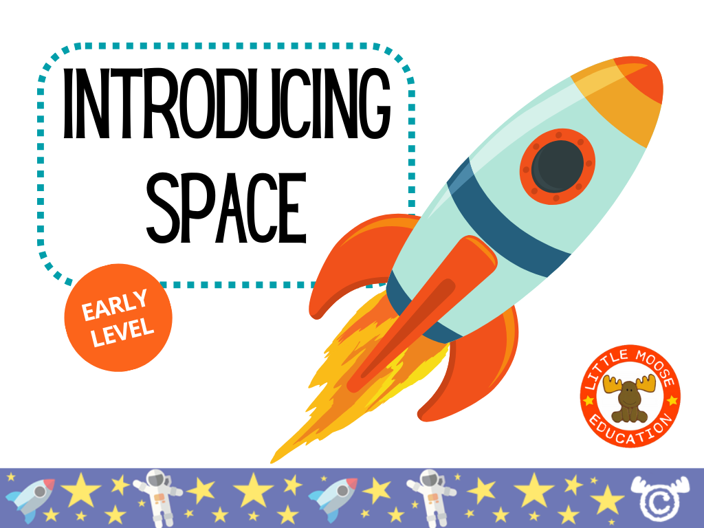 Introducing Space digital topic pack front cover, Science Early Level, Curriculum for Excellence