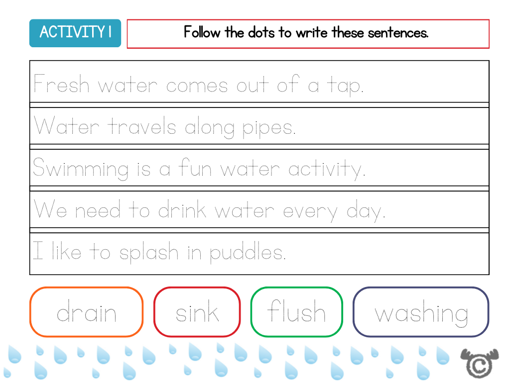 Sorting activity from Introducing Water Science pack, Early Level