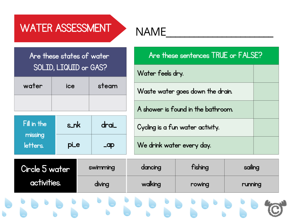 Sorting activity from Introducing Water Science pack, Early Level