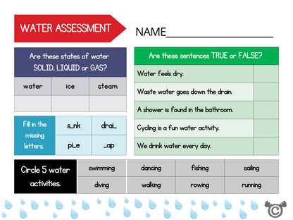 Sorting activity from Introducing Water Science pack, Early Level