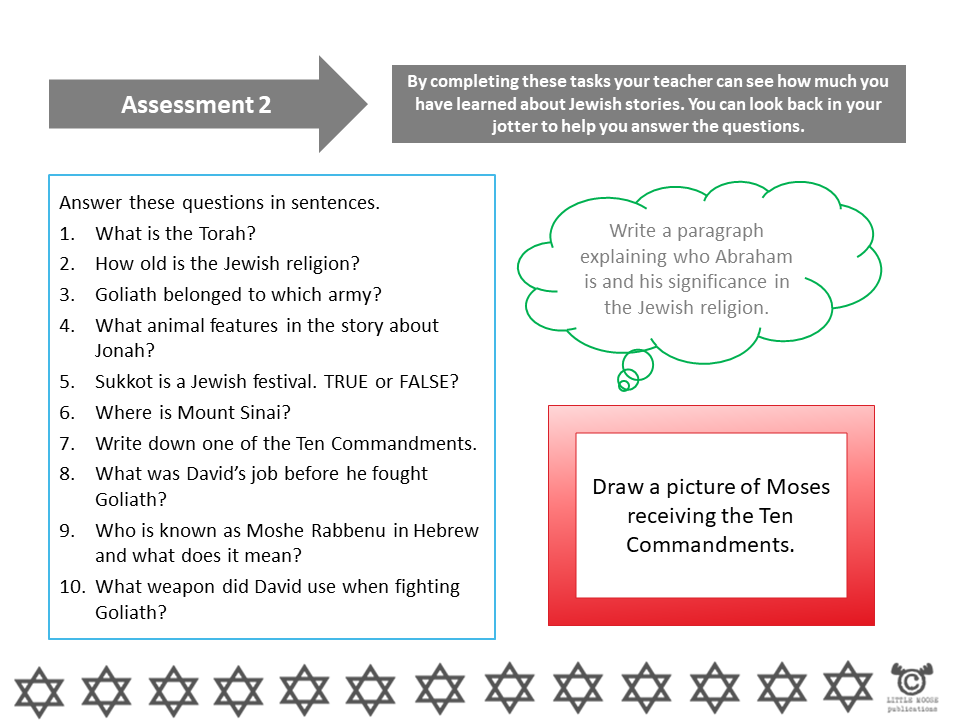 Assessment task from Judaism RME pack, Second Level