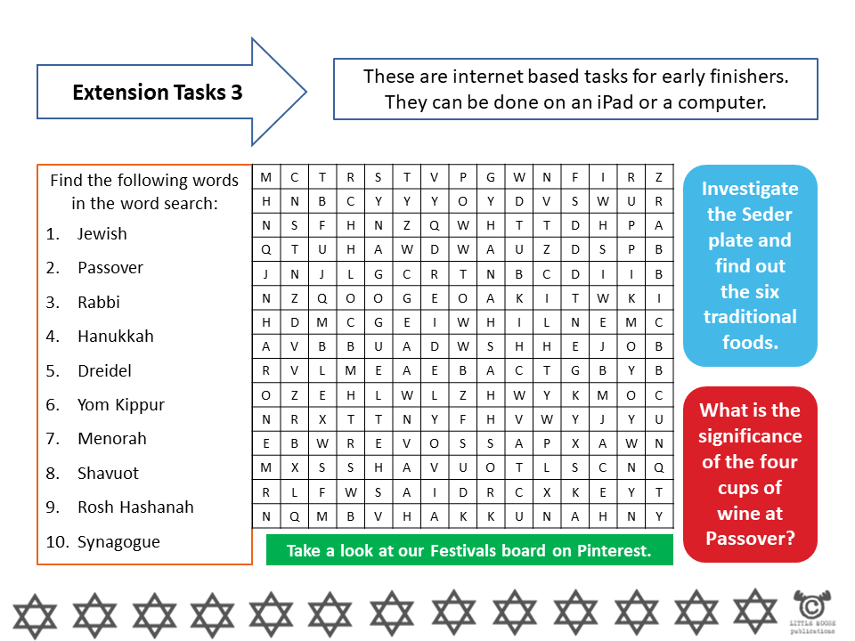 Extension tasks from Judaism RME pack, Second Level