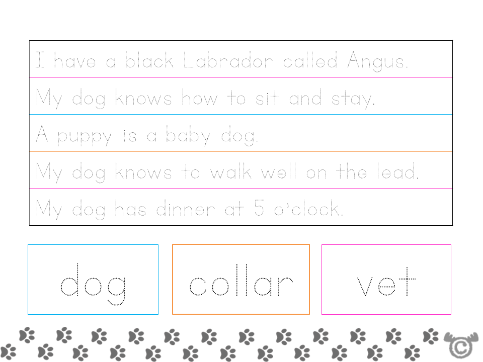 Handwriting activity from Keeping Pets Social Studies pack, Early Level