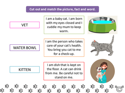Matching activity from Keeping Pets Social Studies pack, Early Level