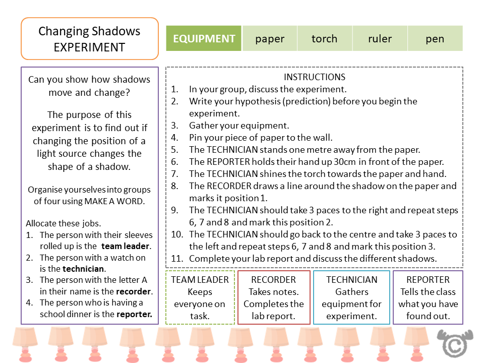 Experiment page from Light Science pack, Second Level