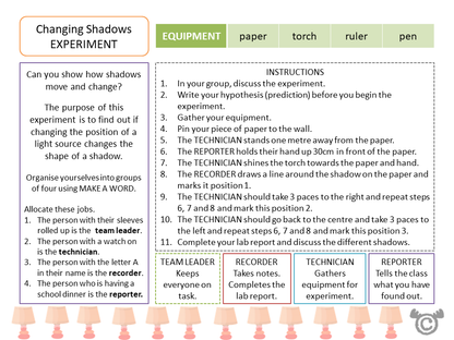 Experiment page from Light Science pack, Second Level