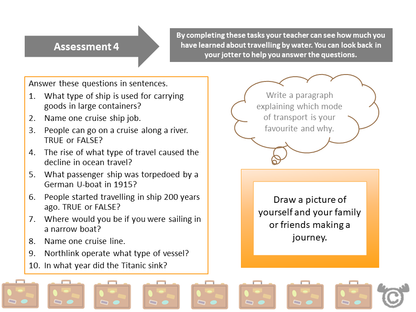 Assessment task from Making Journeys Social Studies pack, First Level