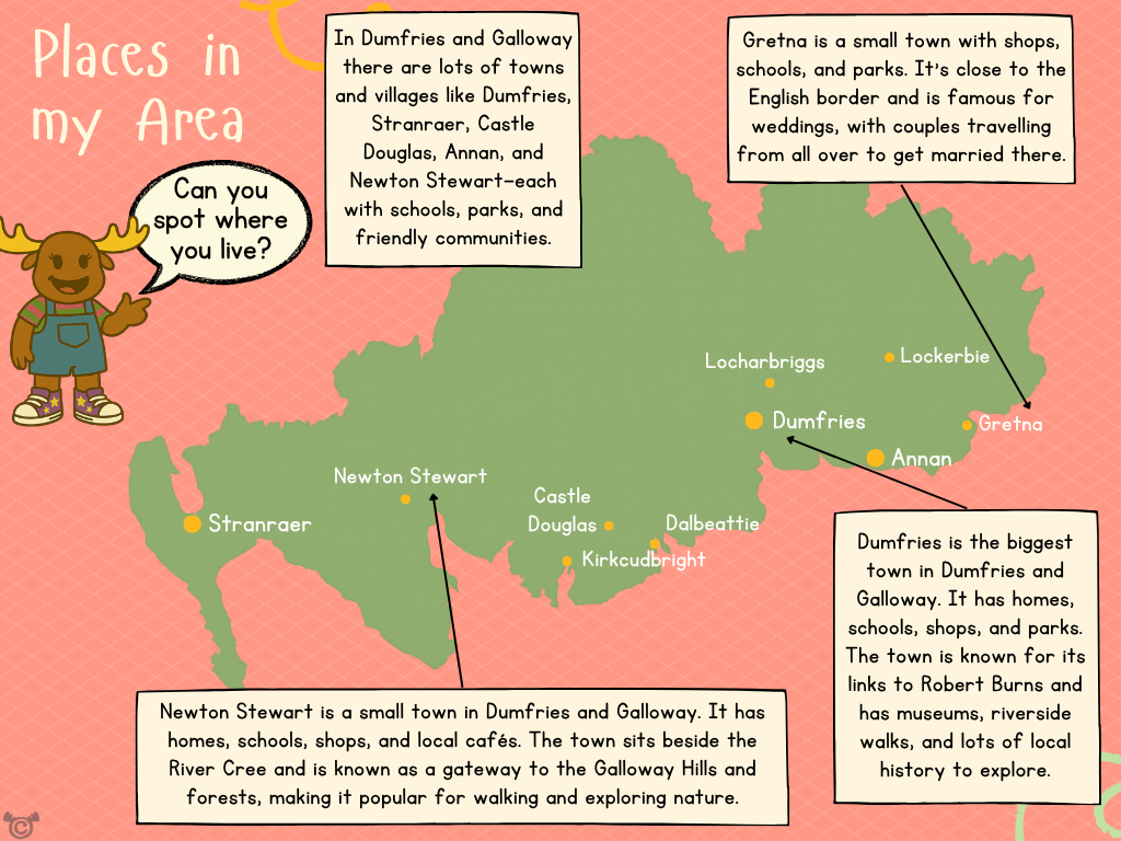 Map of North Lanarkshire from My Area – Dumfries and Galloway Social Studies pack, First Level