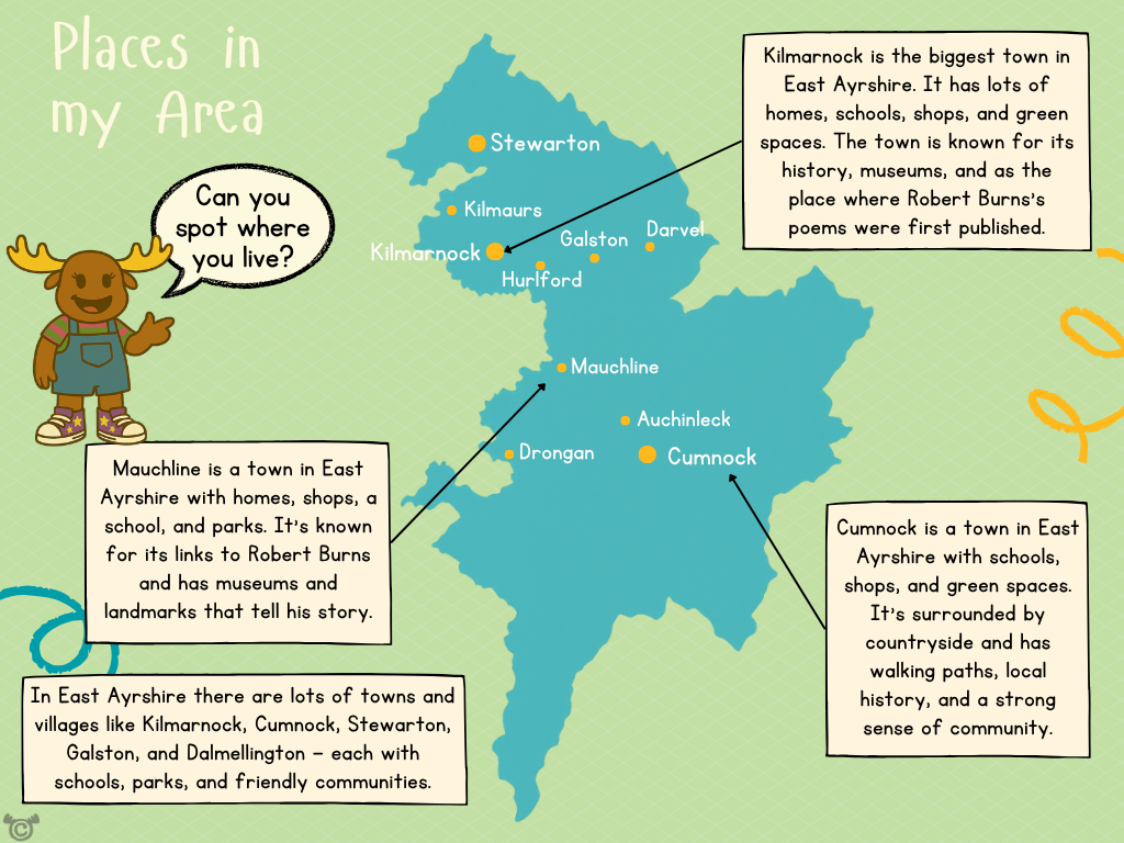 Map of East Ayrshire from My Area – East Ayrshire Social Studies pack, First Level